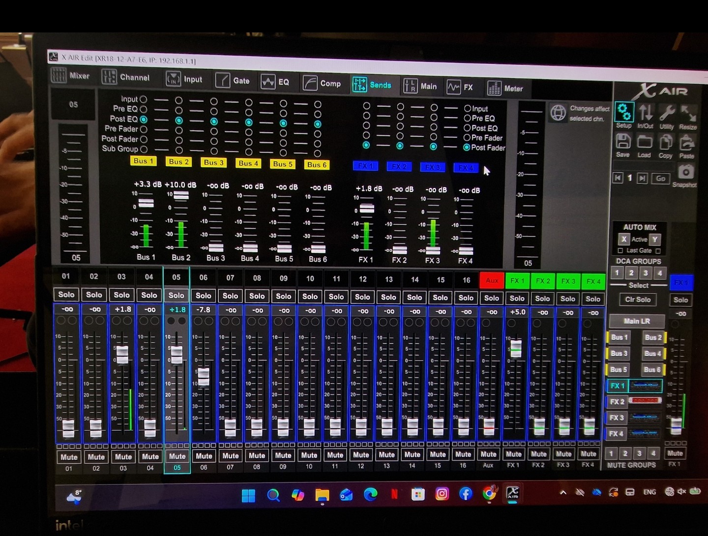 Digital mixer channel strips and routing on screen